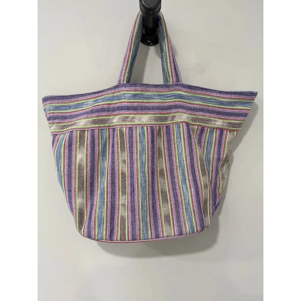 JADETribe Tote Bag Purple Stripe Tassel Detail